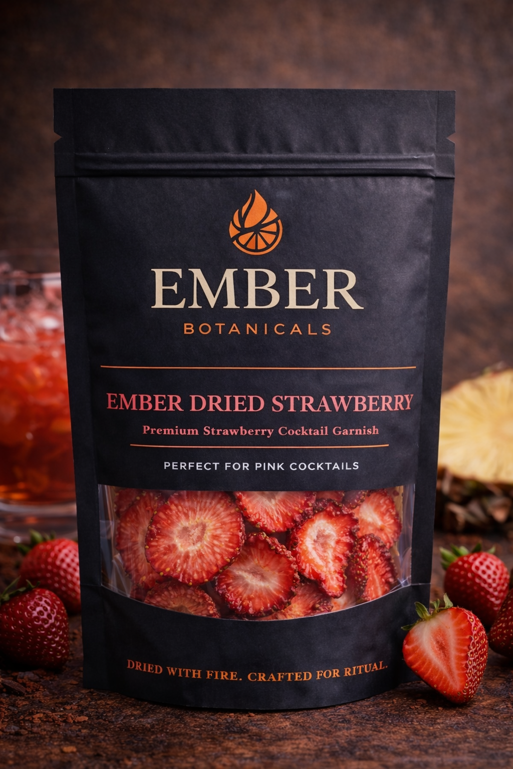 Premium Dried Strawberry Garnish for Cocktails