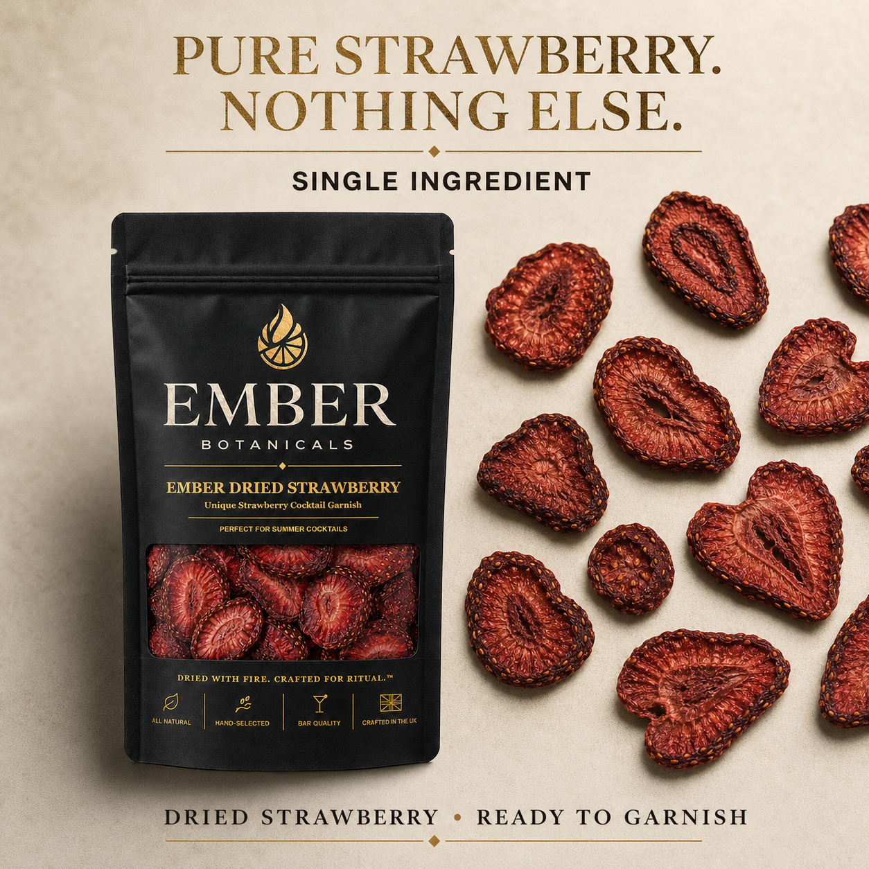 Premium Dried Strawberry Garnish for Cocktails