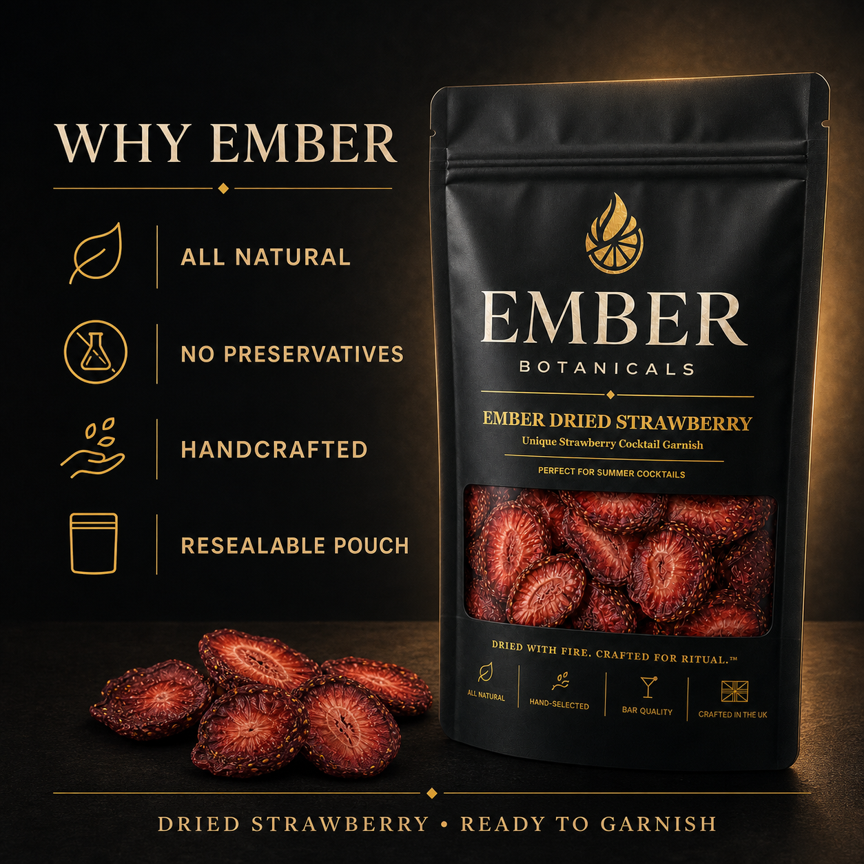 Premium Dried Strawberry Garnish for Cocktails