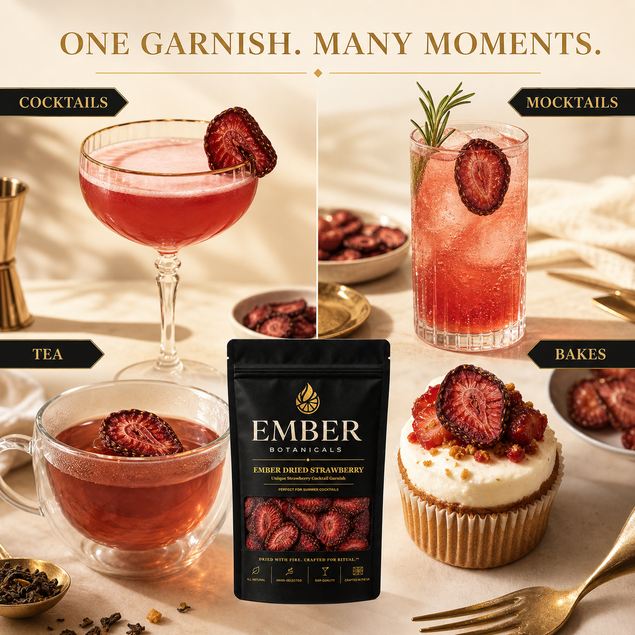 Premium Dried Strawberry Garnish for Cocktails