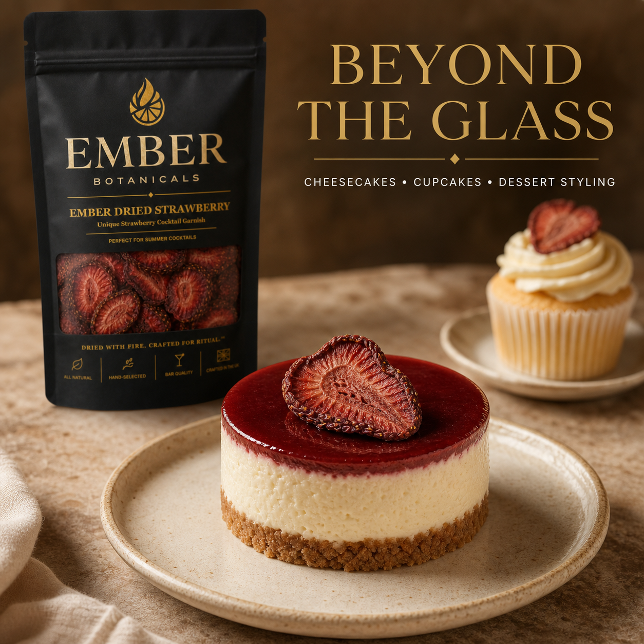 Premium Dried Strawberry Garnish for Cocktails
